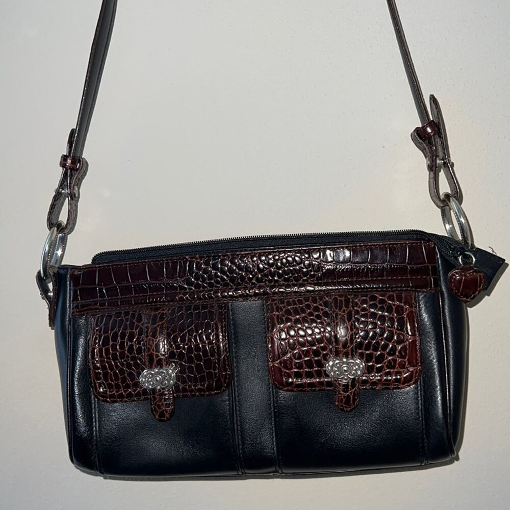 Brighton Genuine Black/Brown Leather Crossbody Shoulder Bag